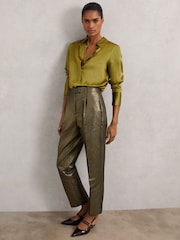 Reiss Gold Sienna Petite Tapered Metallic Suit Trousers with Cotton - Image 1 of 8