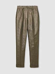 Reiss Gold Sienna Petite Tapered Metallic Suit Trousers with Cotton - Image 2 of 8