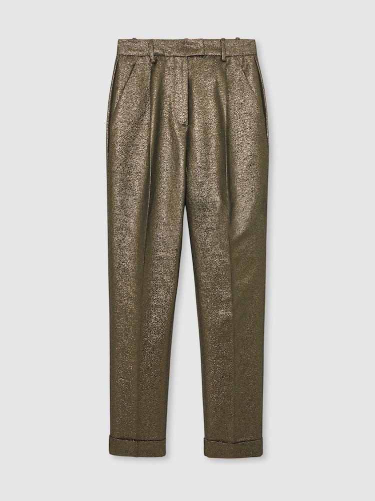Reiss Gold Sienna Petite Tapered Metallic Suit Trousers with Cotton - Image 2 of 8
