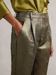 Reiss Gold Sienna Petite Tapered Metallic Suit Trousers with Cotton - Image 3 of 8