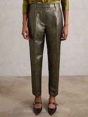 Reiss Gold Sienna Petite Tapered Metallic Suit Trousers with Cotton - Image 4 of 8