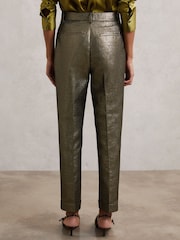 Reiss Gold Sienna Petite Tapered Metallic Suit Trousers with Cotton - Image 5 of 8