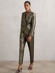 Reiss Gold Sienna Petite Tapered Metallic Suit Trousers with Cotton - Image 6 of 8