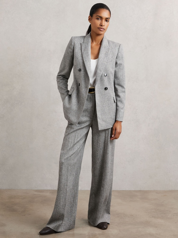 Reiss Grey Darlton Petite Wide-Leg Textured Suit Trousers - Image 1 of 7 Reiss Grey Darlton Petite Wide-Leg Textured Suit Trousers - Image 1 of 7