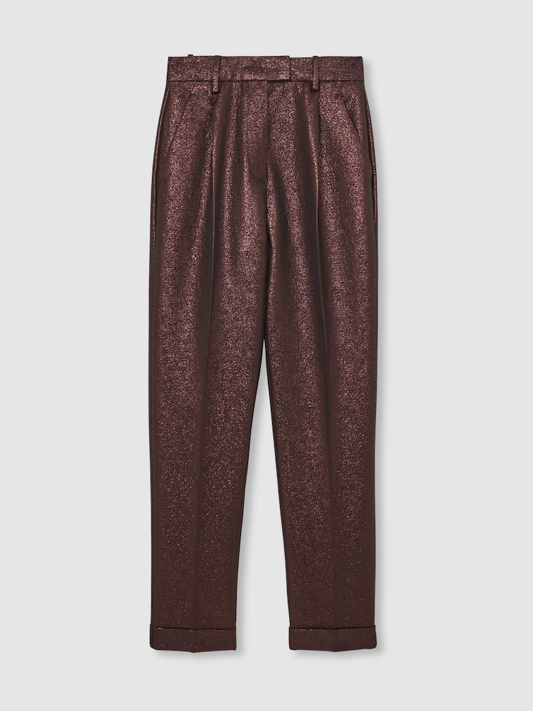 Reiss Burgundy Sienna Petite Tapered Metallic Suit Trousers with Cotton - Image 2 of 8