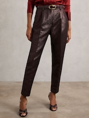 Reiss Burgundy Sienna Petite Tapered Metallic Suit Trousers with Cotton - Image 4 of 8