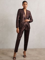 Reiss Burgundy Sienna Petite Tapered Metallic Suit Trousers with Cotton - Image 6 of 8