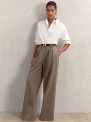 Reiss Neutral Poppie Petite Wide Leg Pleated Trousers - Image 1 of 8