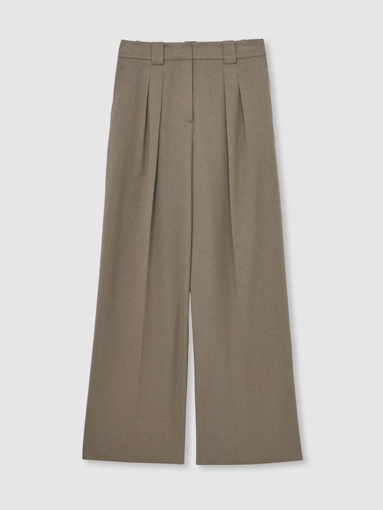 Reiss Neutral Poppie Petite Wide Leg Pleated Trousers - Image 2 of 8 Reiss Neutral Poppie Petite Wide Leg Pleated Trousers - Image 2 of 8