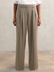 Reiss Neutral Poppie Petite Wide Leg Pleated Trousers - Image 4 of 8