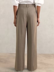 Reiss Neutral Poppie Petite Wide Leg Pleated Trousers - Image 6 of 8
