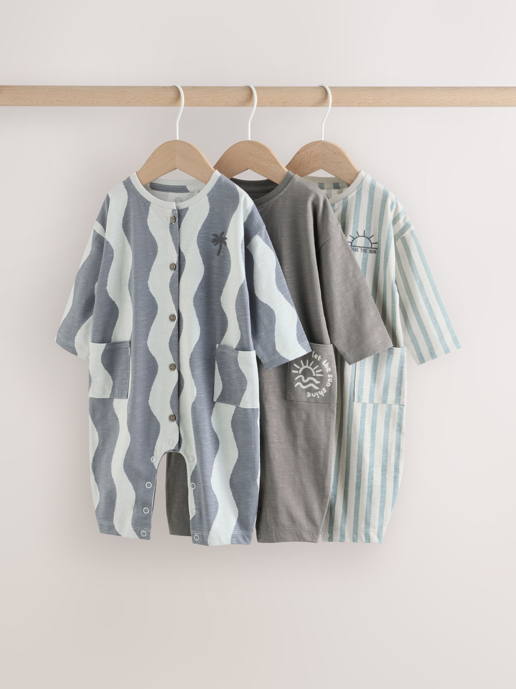 Buy Grey Scandi Cactus Baby Rompers 3 Pack from Next USA
