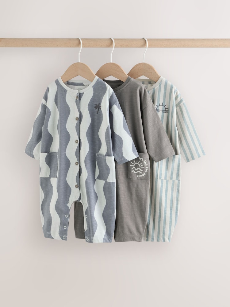 Grey Scandi Cactus Baby Rompers 3 Pack - Image 1 of 13