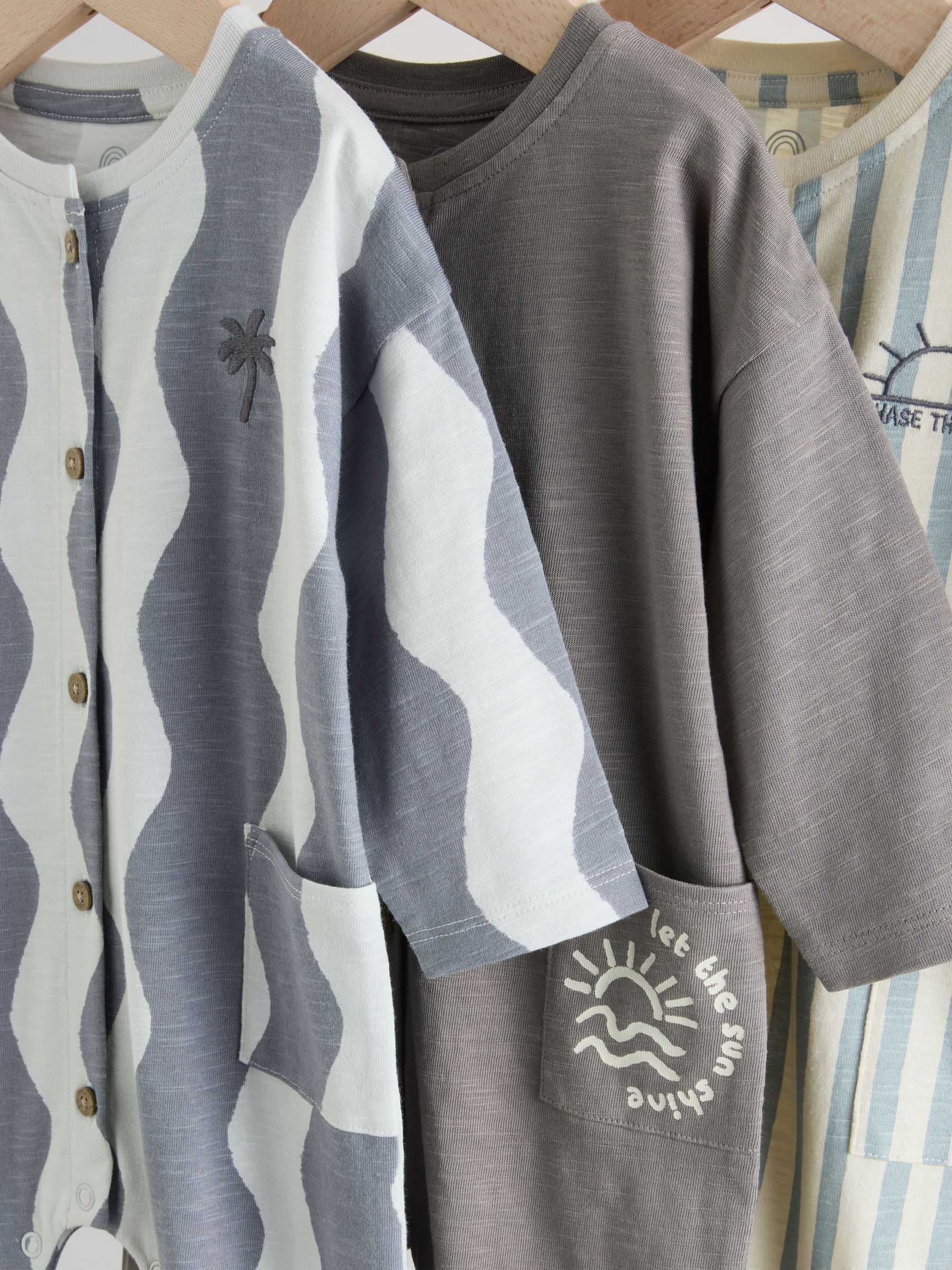 Buy Grey Scandi Cactus Baby Rompers 3 Pack from Next USA