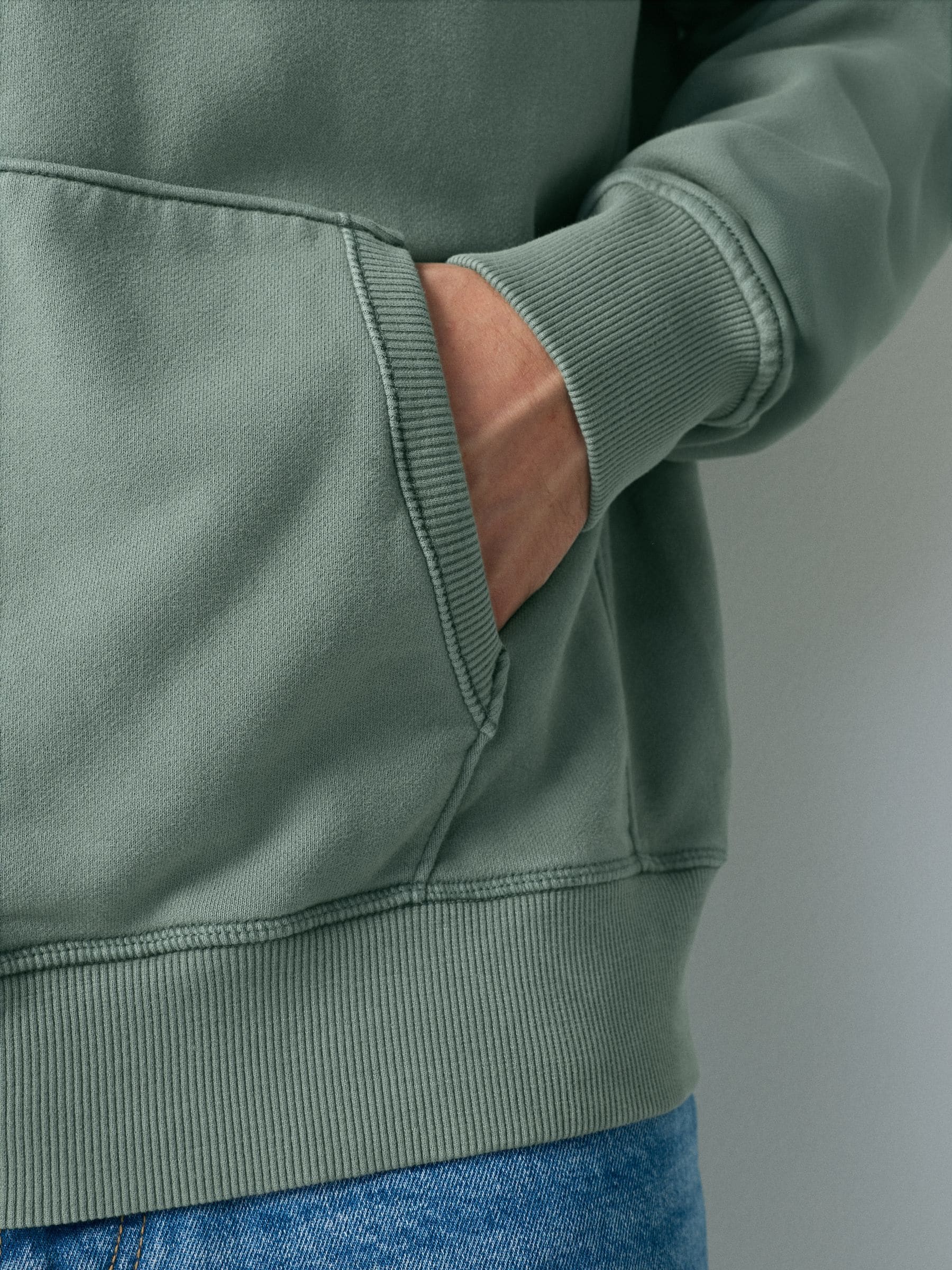 Buy Pine Green Zip Through Overhead Garment Washed Hoodie from
