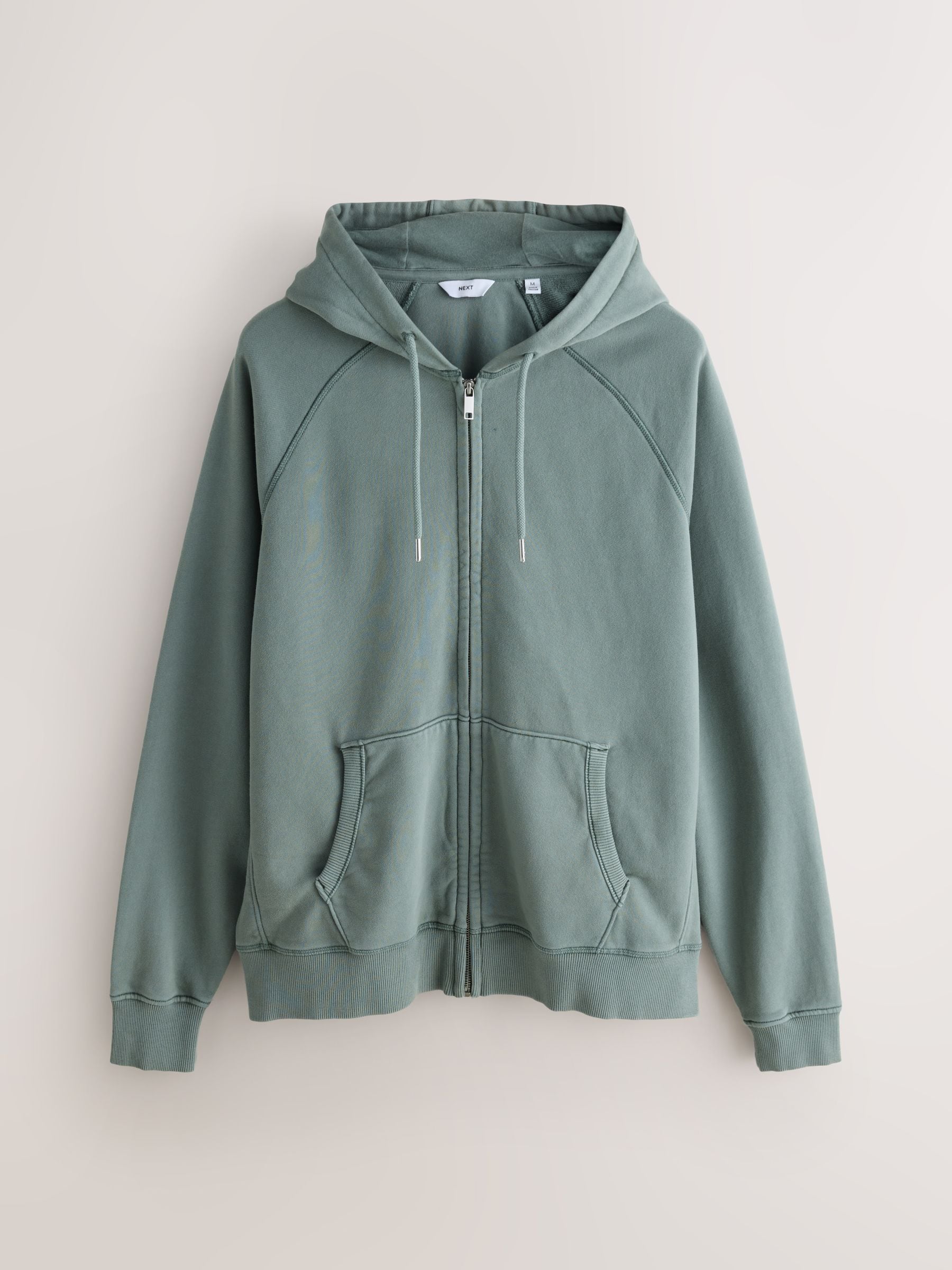 Buy Pine Green Zip Through Overhead Garment Washed Hoodie from
