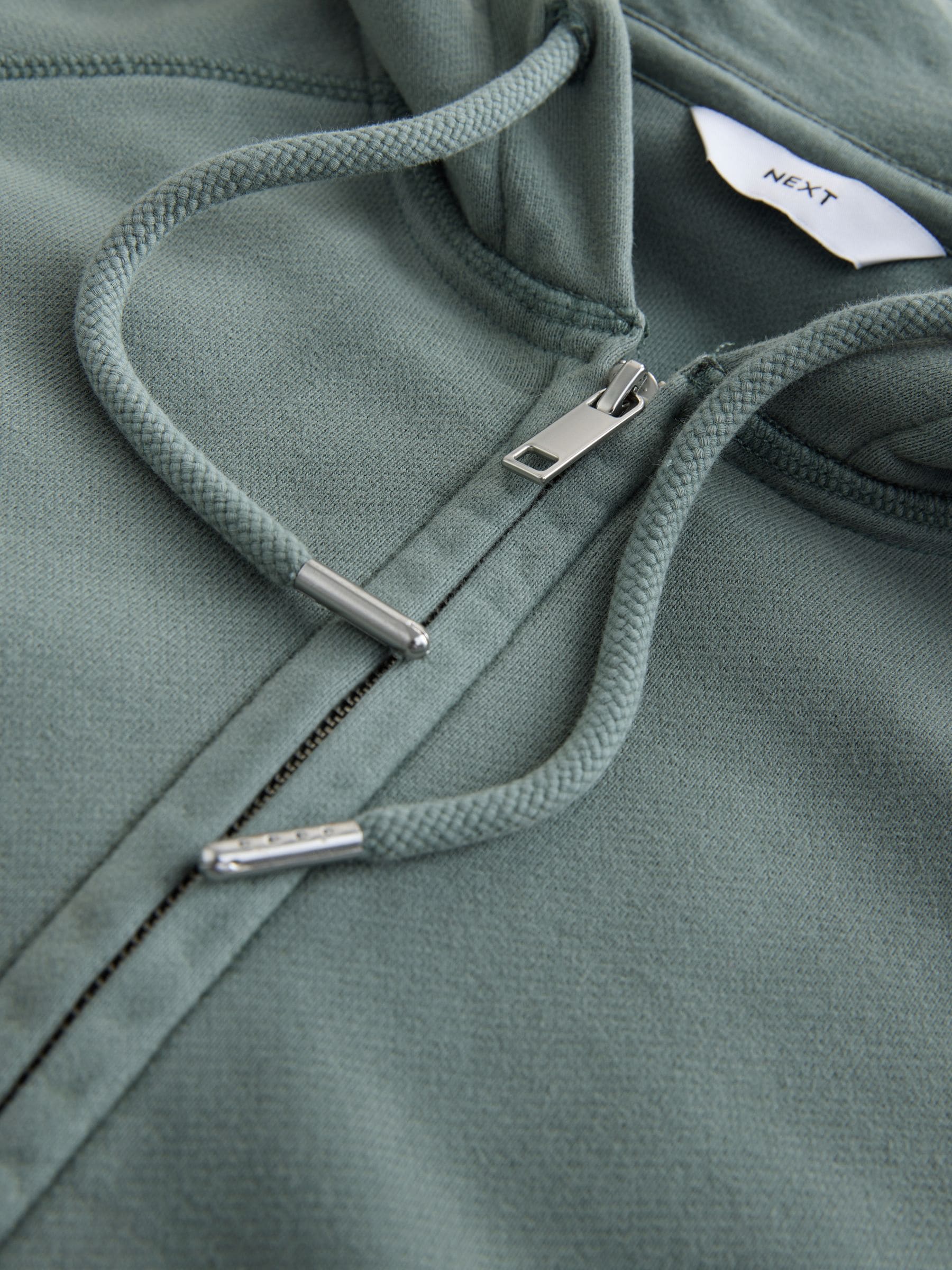 Buy Pine Green Zip Through Overhead Garment Washed Hoodie from
