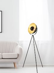 Searchlight Matt Black and Gold and White and Chrome Eclipse Tripod Floor Lamp - Image 1 of 4