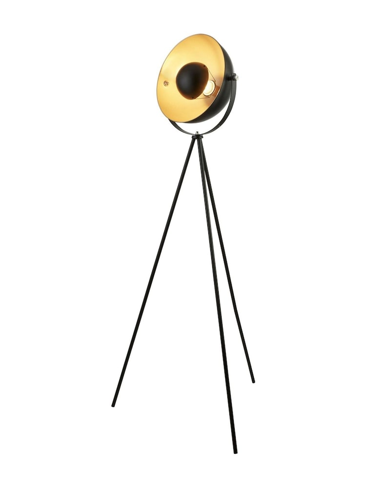 Searchlight Matt Black and Gold and White and Chrome Eclipse Tripod Floor Lamp - Image 2 of 4