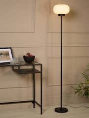 Searchlight Matt Black and White Perla Floor Lamp Opal Ribbed Glass - Image 1 of 4
