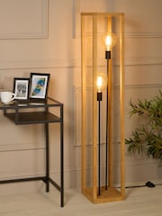 Searchlight Natural Wood and Black Scandara Square 2Lt Floor Lamp - Image 1 of 4