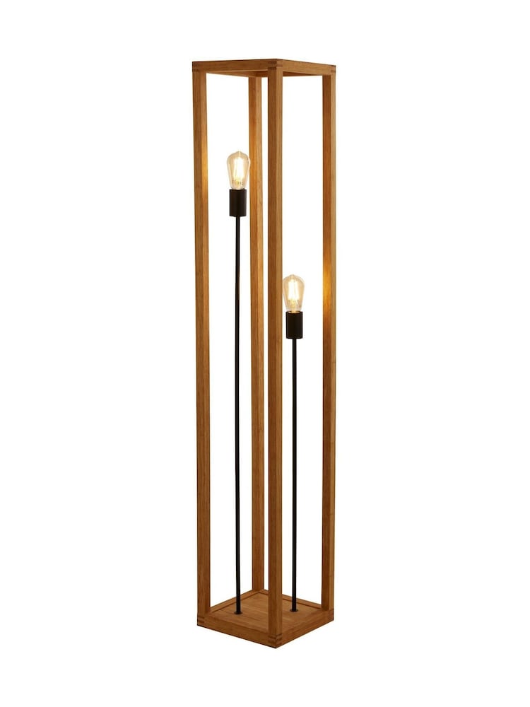 Searchlight Natural Wood and Black Scandara Square 2Lt Floor Lamp - Image 2 of 4