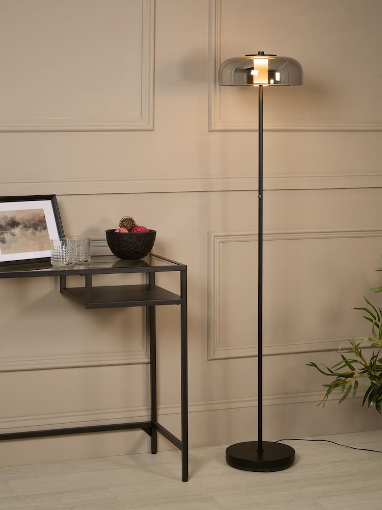 Searchlight Black Jenson Floor Lamp Smoked Glass - Image 1 of 4