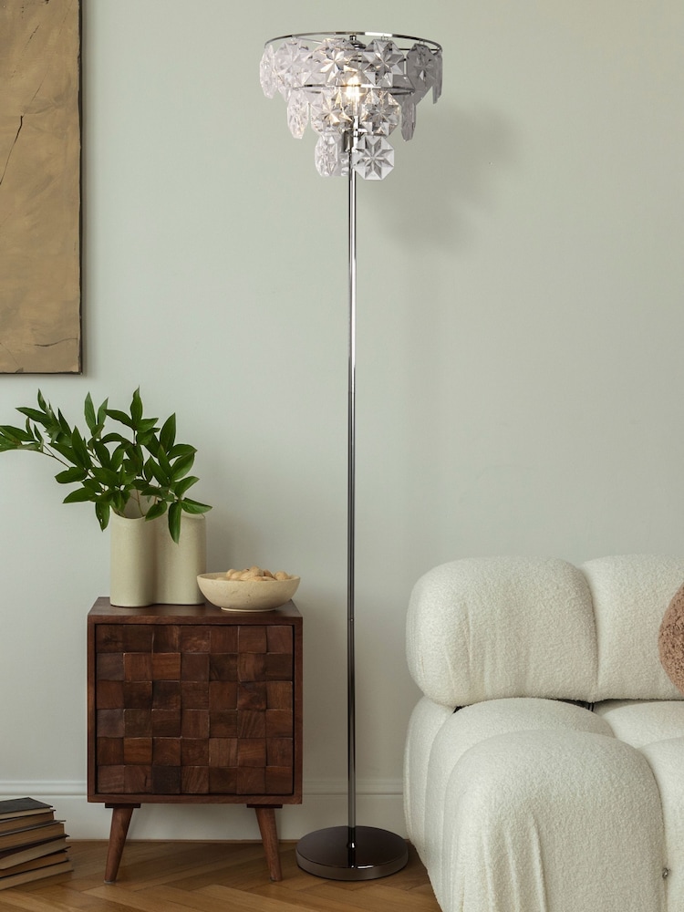 Searchlight Chrome and Clear Stella Acrylic Shade Floor Lamp - Image 1 of 4