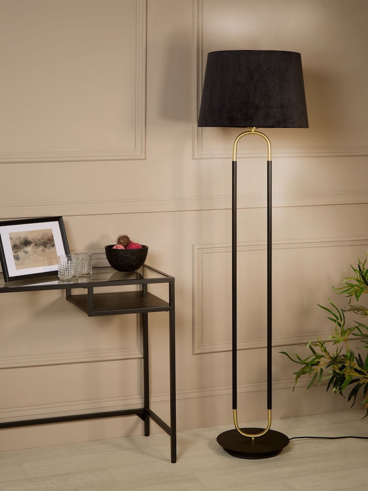 Searchlight Matt Black and Satin Brass and Black Simone Floor Lamp - Image 1 of 4