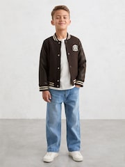 Reiss Brown/Off White Miller 9-13 yrs Monogram Relaxed Varsity Jacket Unisex Fit - Image 1 of 8