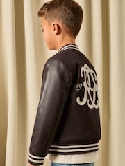Reiss Brown/Off White Miller 9-13 yrs Monogram Relaxed Varsity Jacket Unisex Fit - Image 3 of 8