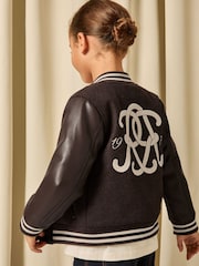 Reiss Brown/Off White Miller 9-13 yrs Monogram Relaxed Varsity Jacket Unisex Fit - Image 5 of 8