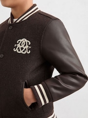 Reiss Brown/Off White Miller 9-13 yrs Monogram Relaxed Varsity Jacket Unisex Fit - Image 7 of 8