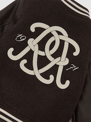 Reiss Brown/Off White Miller 9-13 yrs Monogram Relaxed Varsity Jacket Unisex Fit - Image 8 of 8