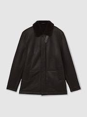 Reiss Brown Raven Button-Through Shearling Jacket - Image 2 of 9