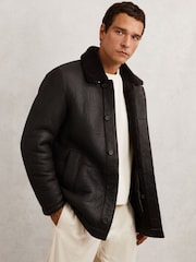 Reiss Brown Raven Button-Through Shearling Jacket - Image 3 of 9