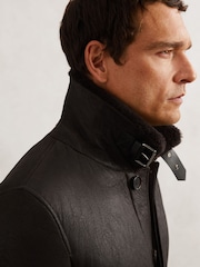 Reiss Brown Raven Button-Through Shearling Jacket - Image 5 of 9
