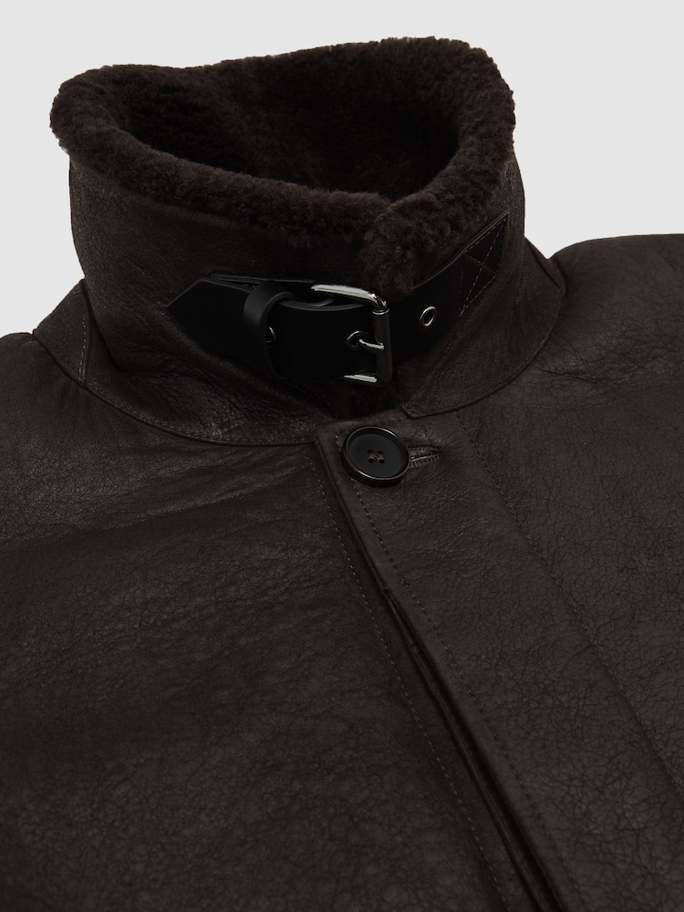 Reiss Brown Raven Button-Through Shearling Jacket - Image 9 of 9