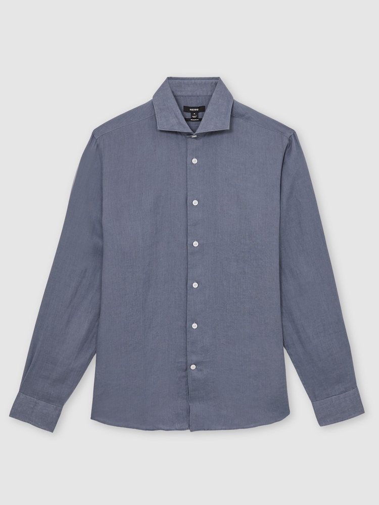 Reiss Airforce Blue Ruban Linen Button-Through Shirt - Image 2 of 6