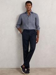 Reiss Airforce Blue Ruban Linen Button-Through Shirt - Image 4 of 6