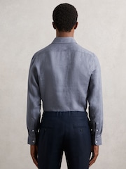 Reiss Airforce Blue Ruban Linen Button-Through Shirt - Image 5 of 6