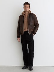 Reiss Brown Peveral Shearling Zip-Through Leather Jacket - Image 3 of 6
