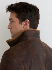 Reiss Brown Peveral Shearling Zip-Through Leather Jacket - Image 4 of 6