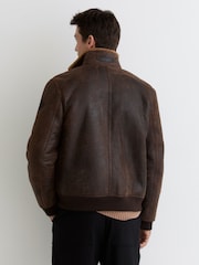 Reiss Brown Peveral Shearling Zip-Through Leather Jacket - Image 5 of 6