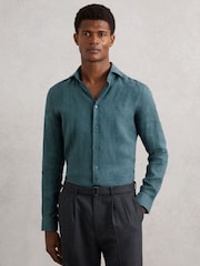 Reiss Orion Blue Ruban Linen Cutaway-Collar Shirt - Image 1 of 6