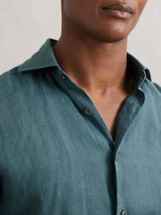 Reiss Orion Blue Ruban Linen Cutaway-Collar Shirt - Image 3 of 6