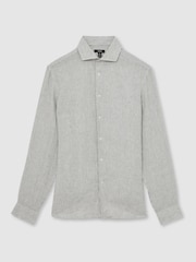Reiss White/Thyme Green Ruban Linen Striped Cutaway-Collar Shirt - Image 2 of 6