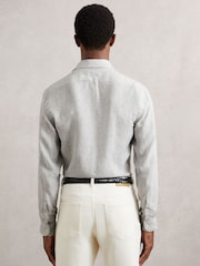 Reiss White/Thyme Green Ruban Linen Striped Cutaway-Collar Shirt - Image 5 of 6