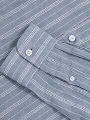 Reiss Airforce Blue/White Ruban Linen Striped Cutaway-Collar Shirt - Image 6 of 6