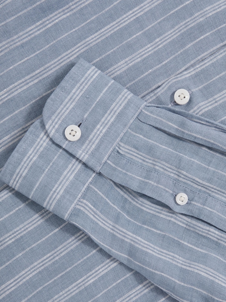 Reiss Airforce Blue/White Ruban Linen Striped Cutaway-Collar Shirt - Image 6 of 6 Reiss Airforce Blue/White Ruban Linen Striped Cutaway-Collar Shirt - Image 6 of 6